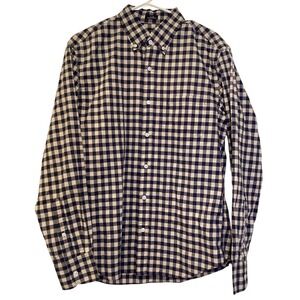 J.Crew Slim Untucked Flex Washed Gingham Button Down Shirt Blue Tan - Medium